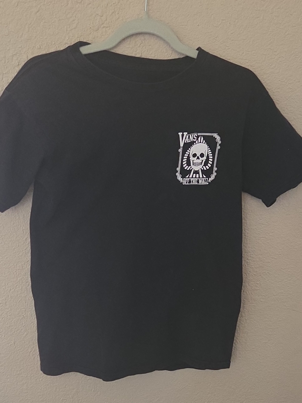 Vans Black Short Sleeve Tee with White Skull Pocket Graphic